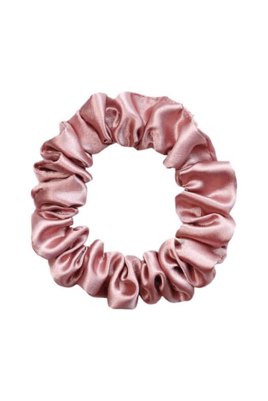 MURU Úzká Saténová Scrunchie gumička - Starorůžová Lesklá